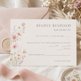 Boheemse Pastel Roze Wilde Bloemen Bruiloft RSVP Kaartje