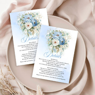 Boheemse Pastelblauwe Pioenrozen Witte Trouwdetail Informatiekaartje