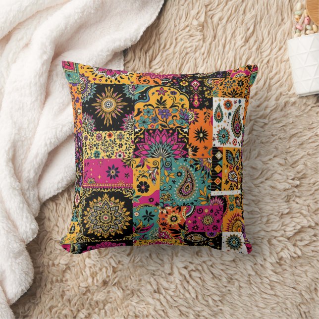 Boheemse Patchwork Mandala en Paisley Pattern Kussen (Deken)
