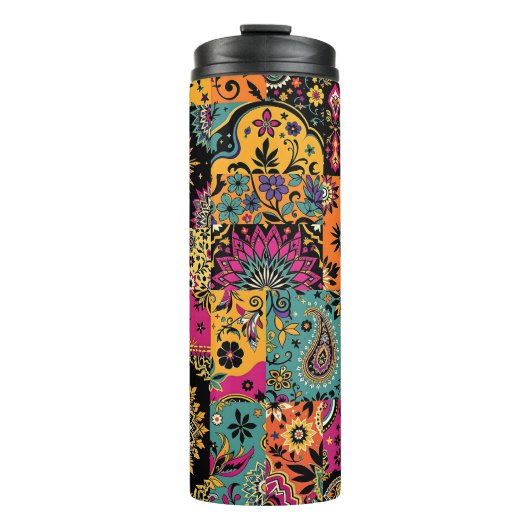 Boheemse Patchwork Mandala en Paisley Pattern Thermosbeker (Voorkant)