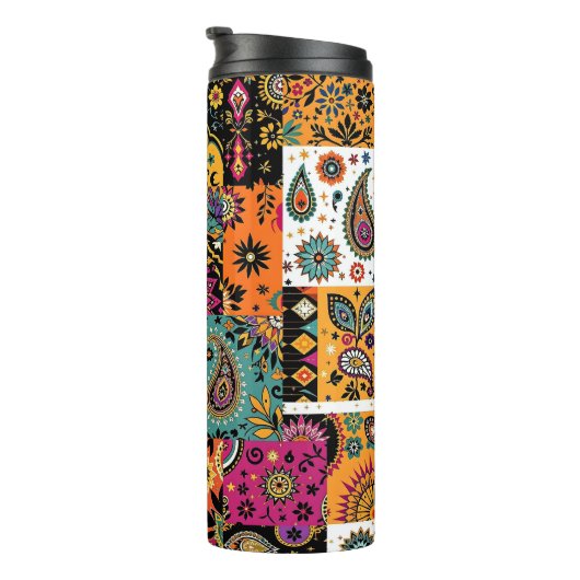 Boheemse Patchwork Mandala en Paisley Pattern Thermosbeker (Geroteerd rechts)