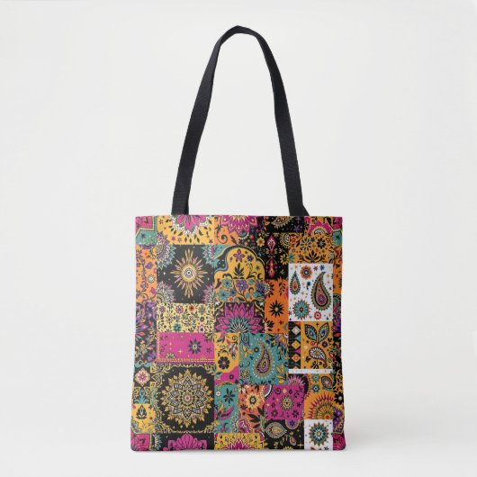 Boheemse Patchwork Mandala en Paisley Pattern Tote Bag (Voorkant)