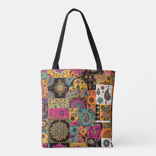 Boheemse Patchwork Mandala en Paisley Pattern Tote Bag (Achterkant)