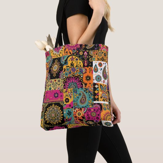 Boheemse Patchwork Mandala en Paisley Pattern Tote Bag (Dichtbij)