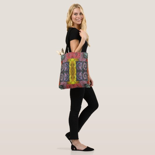 Boheemse Patchwork Psychedelic Tote Bag (Op model)