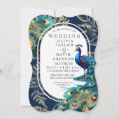 Boheemse Pauw Veren Flora bruiloft Kaart (Voorkant)