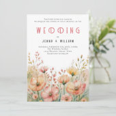 Boheemse perzik wilde bloem bruiloft kaart (Staand voorkant)