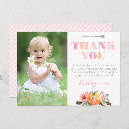 Boheemse Pompoen Rozen Herfst Verjaardagsfeest Afb Bedankkaart (Voorkant / Achterkant)