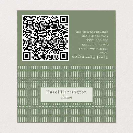 Boheemse QR-code gevouwen Visitekaartje Sage Green (Buitenkant ongevouwen)
