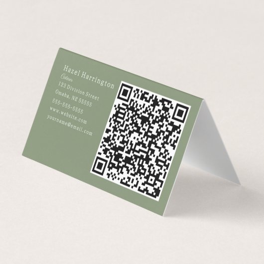 Boheemse QR-code gevouwen Visitekaartje Sage Green (Achterkant)