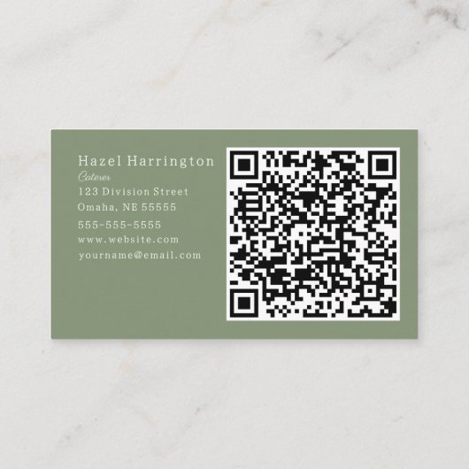 Boheemse QR Code Visitekaartje Sage Green Tribal (Achterkant)