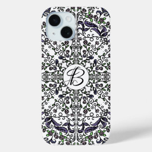 Boheemse rapsodie ingewikkeld floraal monogram iPhone 15 case
