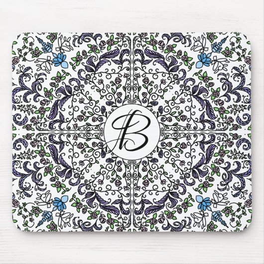 Boheemse rapsodie ingewikkeld floraal monogram muismat (Voorkant)