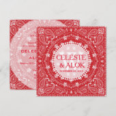 Boheemse rode en witte paisley Indische bruiloft Kaart (Voorkant / Achterkant)