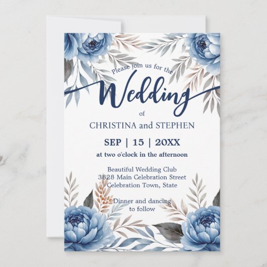 Boheemse romantische blauwe en grijze pioenrozen b kaart (Voorkant)