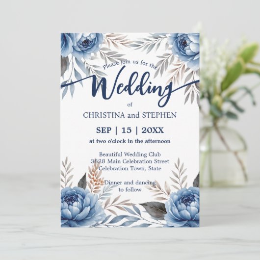 Boheemse romantische blauwe en grijze pioenrozen b kaart (Staand voorkant)