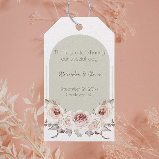 Boheemse Roos boog bruiloft Cadeaulabel