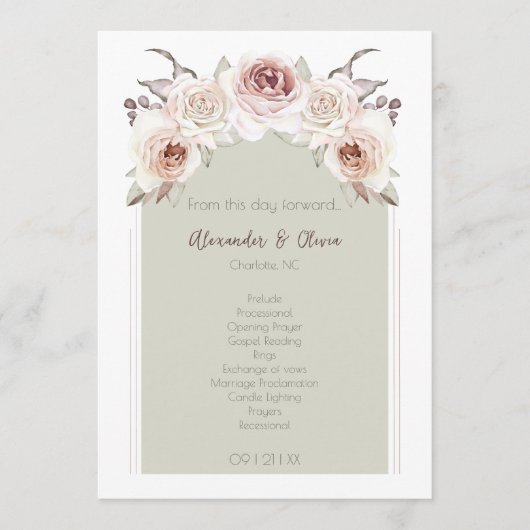 Boheemse Roos boog bruiloft Programmakaart (Voorkant)