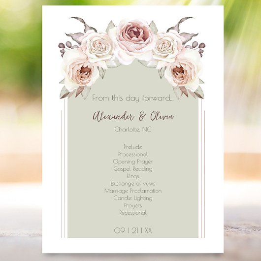 Boheemse Roos boog bruiloft Programmakaart