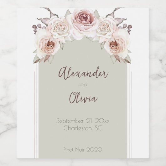 Boheemse Roos boog bruiloft Wijn Etiket (Enkel label)