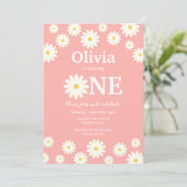 Boheemse Roze Daisy Bloemen 1e Verjaardagsfeest Kaart (Staand voorkant)