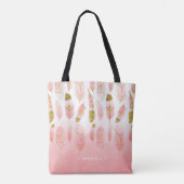 Boheemse roze en gouden veren ombre gepersonalisee tote bag (Achterkant)