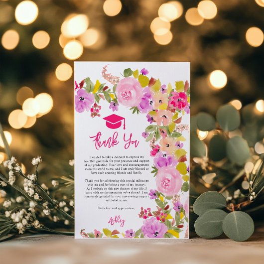 Boheemse roze rozen wilde bloemen lente afstuderen bedankkaart