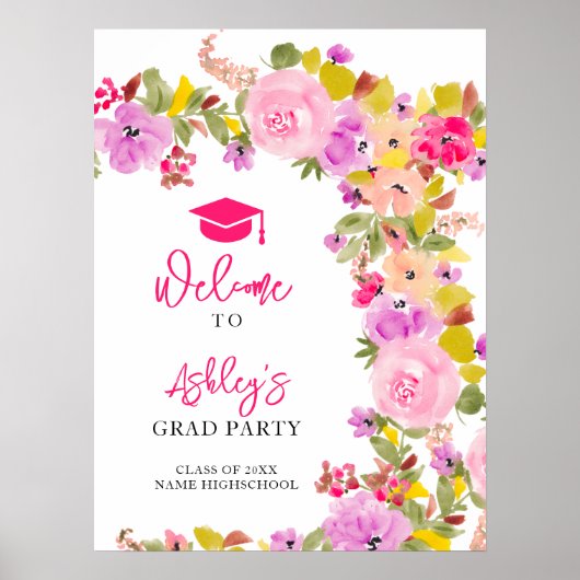 Boheemse roze rozen wilde bloemen lente afstuderen poster (Voorkant)