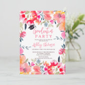 Boheemse roze waterverf bloemen afstuderen kaart (Staand voorkant)