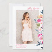 Boheemse roze waterverf bloemen afstuderen kaart (Achterkant)