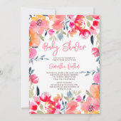 Boheemse roze waterverf bloemen baby shower kaart (Voorkant)