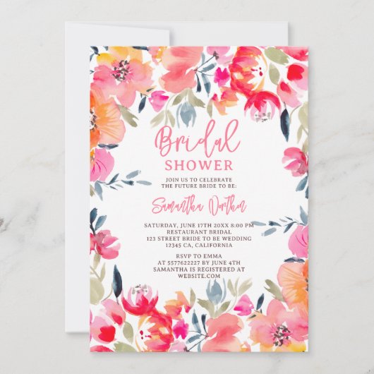 Boheemse roze waterverf bloemen vrijgezellenfeest kaart (Voorkant)