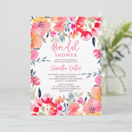 Boheemse roze waterverf bloemen vrijgezellenfeest kaart (Staand voorkant)