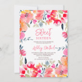 Boheemse roze waterverf bloemetjes Sweet 16 birthd Kaart (Voorkant)