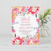 Boheemse roze waterverf bloemetjes Sweet 16 birthd Kaart (Staand voorkant)