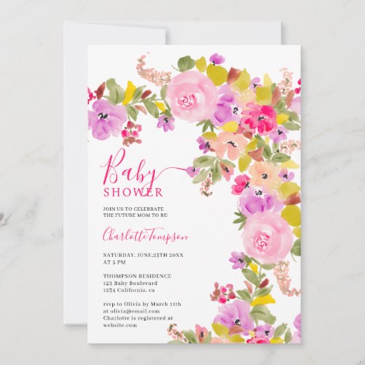 Boheemse roze wilde bloemen lente baby shower kaart (Voorkant)
