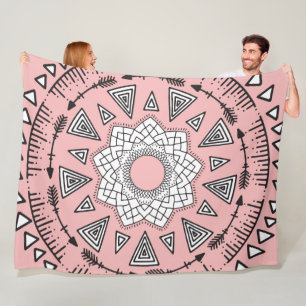 Boheemse Roze Zwarte Tribal Azteekse Hipster Manda Fleece Deken
