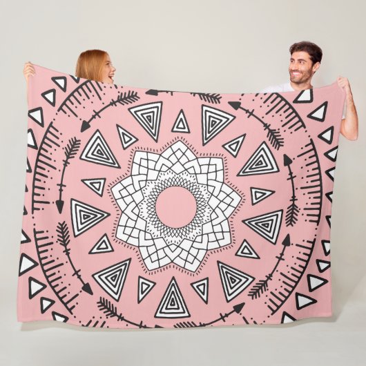Boheemse Roze Zwarte Tribal Azteekse Hipster Manda Fleece Deken (In situ)