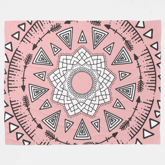 Boheemse Roze Zwarte Tribal Azteekse Hipster Manda Fleece Deken (Voorkant (Horizontaal))