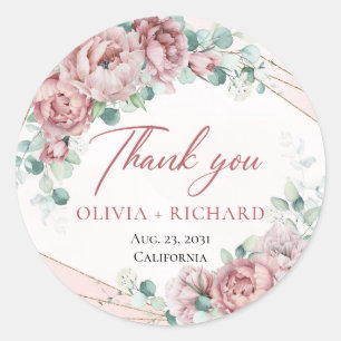 Boheemse rozen groen gebladerte gouden bruiloft ronde sticker