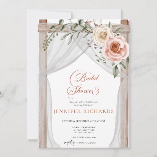 Boheemse Rustic | Vintage Rose Bruiloftsborrel Kaart (Voorkant)