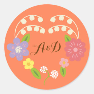 Boheemse rustieke bloem krans bruiloft ronde sticker