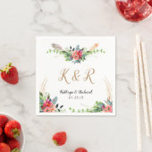 Boheemse Rustieke Bloemen Waterverf Monogram Huwel Servet (Insitu)