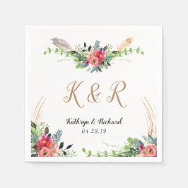 Boheemse Rustieke Bloemen Waterverf Monogram Huwel Servet