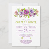 Boheemse rustieke paarse groene bloemenpaar douche kaart (Voorkant)