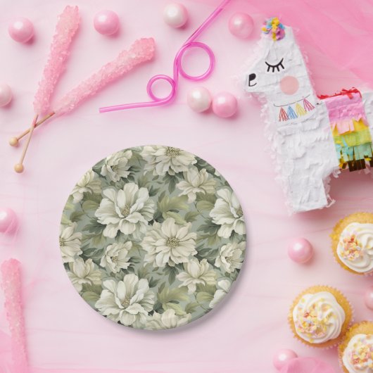 Boheemse salie groene bloemen papieren bordje (Feest)