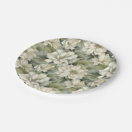 Boheemse salie groene bloemen papieren bordje (Gekanteld)
