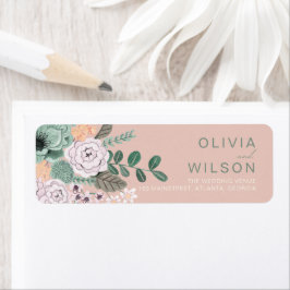 Boheemse saliegroene en blush chic bloemige bloeme etiket
