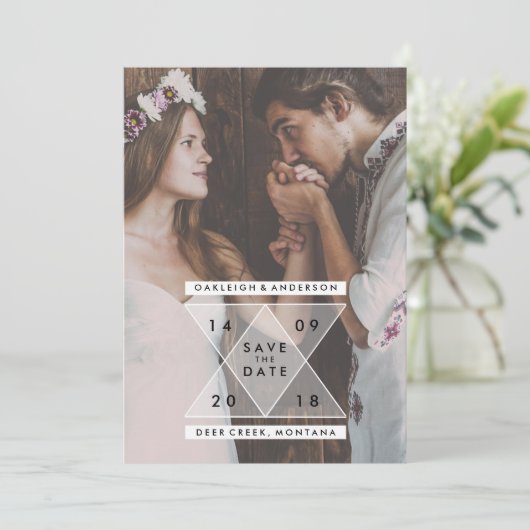 Boheemse Save the Date | Chic Driehoeken (Staand voorkant)