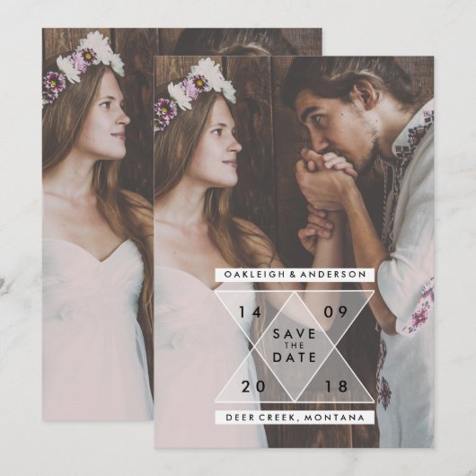Boheemse Save the Date | Chic Driehoeken (Voorkant / Achterkant)
